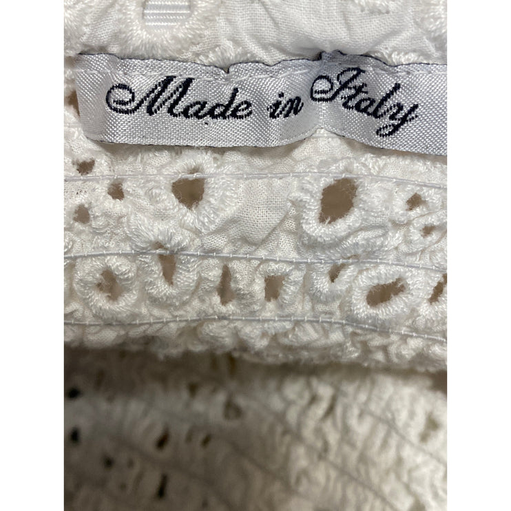 Women's White Floral Eyelet Embroidery Tiered Ruffled Mini Flare A-Line Skirt S