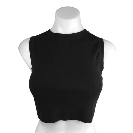 Zara Women's Black Knit Crew Neck Sleeveless Stretch Crop Tank Top Size L