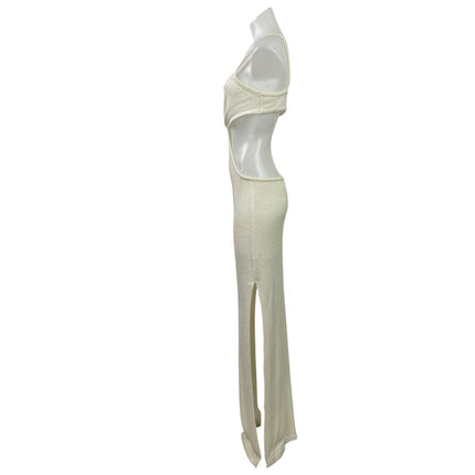 12th Tribe Women's Cream Sleeveless Knit Twisted Knot Slit Cutouts Maxi Dress S