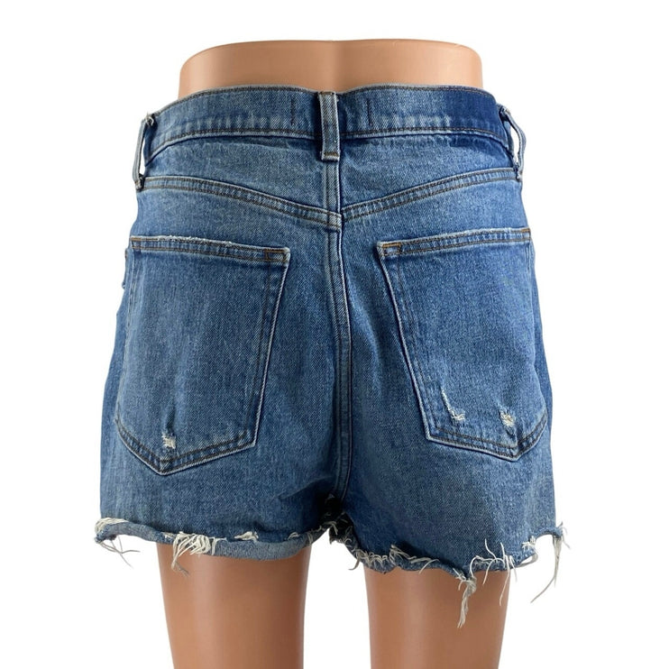 Abercrombie & Fitch The Mom Blue Ultra High Rise Cut Off Denim Jean Shorts Sz 29