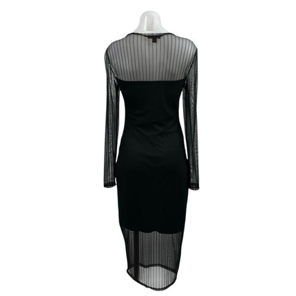 Material Girl Black Long Sleeve Mesh Cutout Layered Midi Bodycon Dress Size M