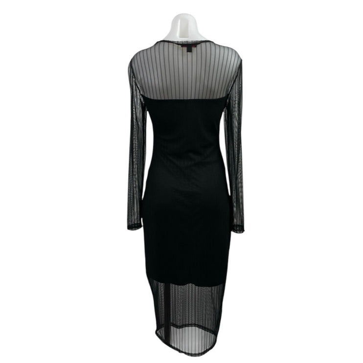 Material Girl Black Long Sleeve Mesh Cutout Layered Midi Bodycon Dress Size M