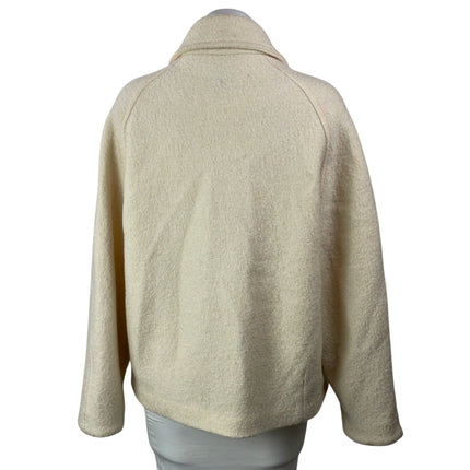 MNG by Mango Womens Cream Long Sleeves Wool Collared Zip Up Boucle Coat Jacket S