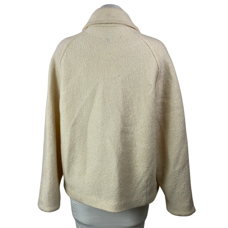 MNG by Mango Womens Cream Long Sleeves Wool Collared Zip Up Boucle Coat Jacket S