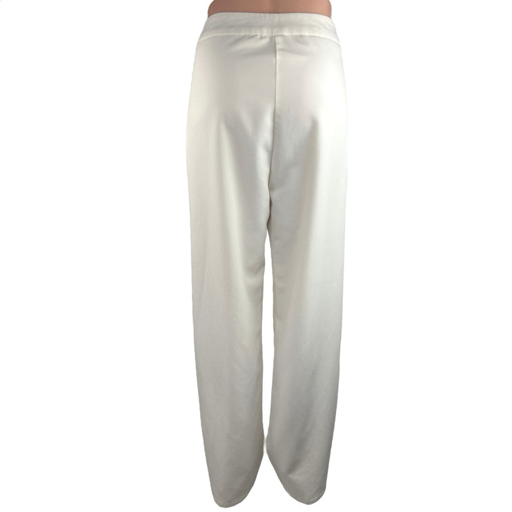 Tiger Mist White High Rise Pleated Relaxed Fit Straight Leg Trouser Pants Size M