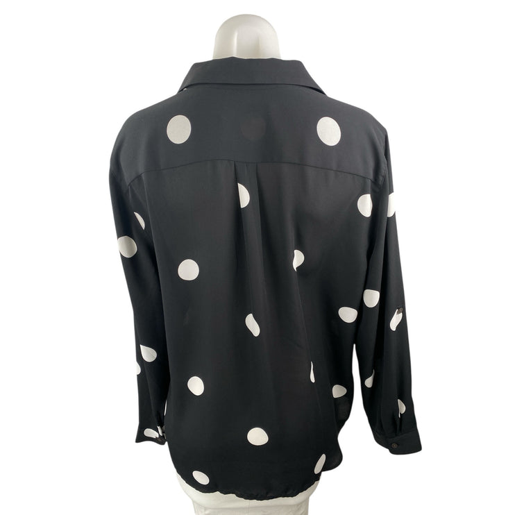 Ann Taylor LOFT Women's Black Polka Dots Long Sleeve Button Down Shirt Top L