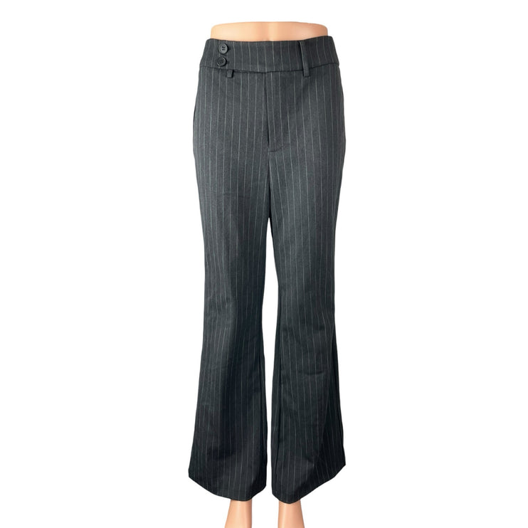 Commense Womens Black Pinstriped High Rise Flared Bootcut Trousers Pants Size XS