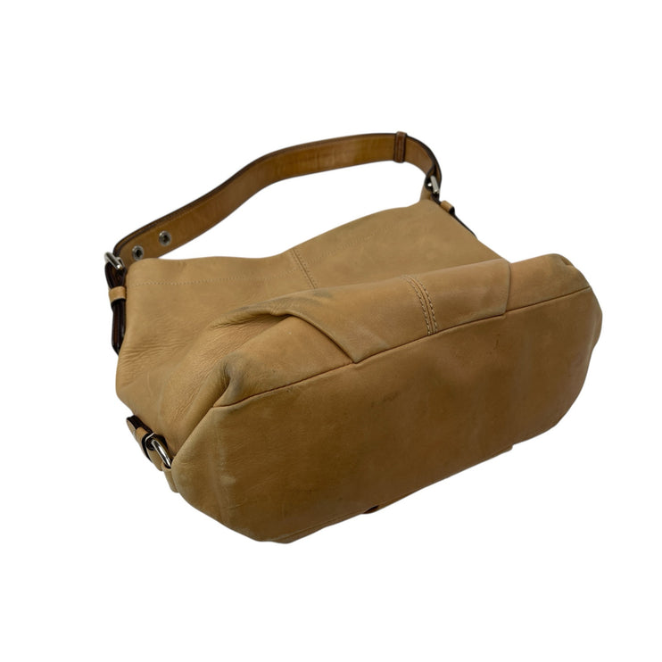 Coach F15064 Beige 2 Way Leather Crossbody Shoulder Strap Purse Tote Handbag OS