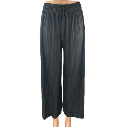 Women's Black High Rise Glitter Sparkly Pleated Wide Leg Trousers Pants Size S/M