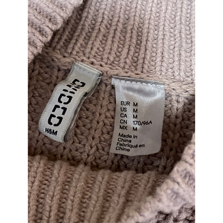 H&M Divided Women's Beige Cable Knit Mock Neck Long Sleeve Crop Sweater Top Sz M