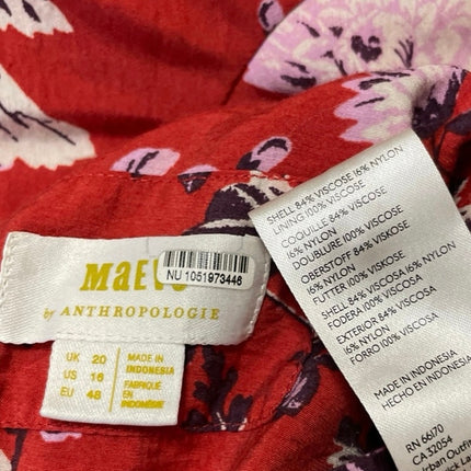 Maeve by Anthropologie Womens Red Short Puff Sleeves Floral Hi-Low Maxi Dress 16