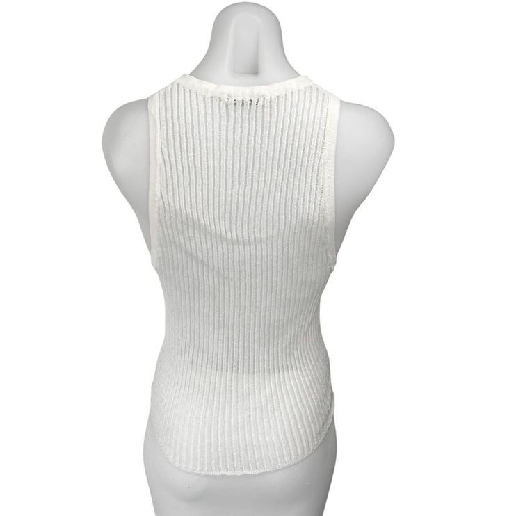 Zara Women's White Sleeveless Ribbed Knit Crew Neck Sweater Vest Tank Top Size S