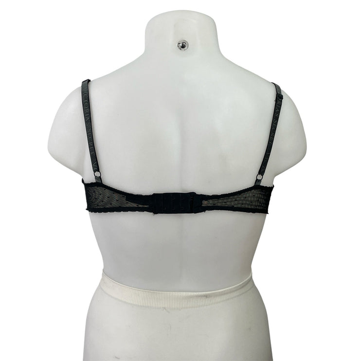 Victoria's Secret Very Sexy Black Nude Mesh Embroidered Scalloped Push-up Bra XL