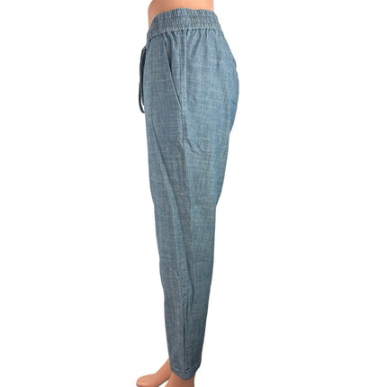 J. Crew Chambray Blue Denim Drawstring Straight Leg Trouser Jeans Pants 2