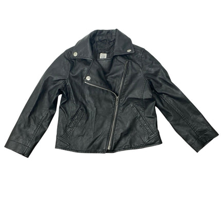 Baby GAP Kid Girls Black Faux Vegan Leather Long Sleeve Moto Biker Coat Jacket 5