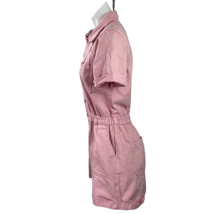 Harper Heritage Women's Pink Short Sleeve Pocket Button Up Romper Shorts Size S