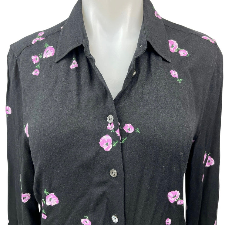 Equipment Black Floral Button Down Stretch Long Sleeve Shirt Blouse Top Size S