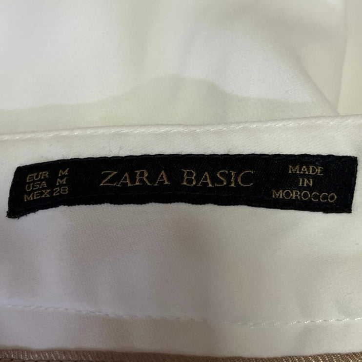 Zara Basic Women's White High Waisted Wide Leg Cropped Trouser Casual Pants Sz M