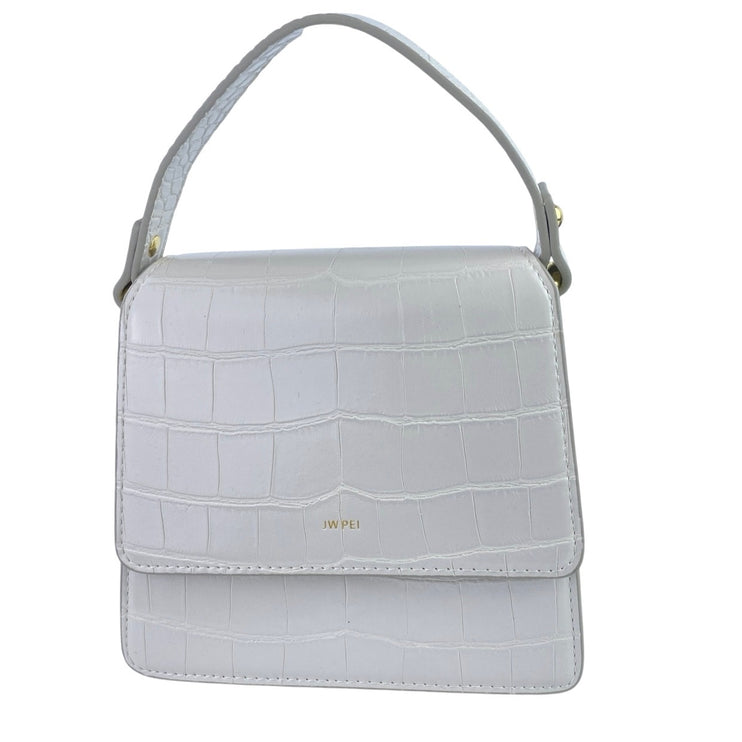 NEW JW Pei White Croc Vegan Leather Faux Crossbody Strap Top Handle Handbag OS