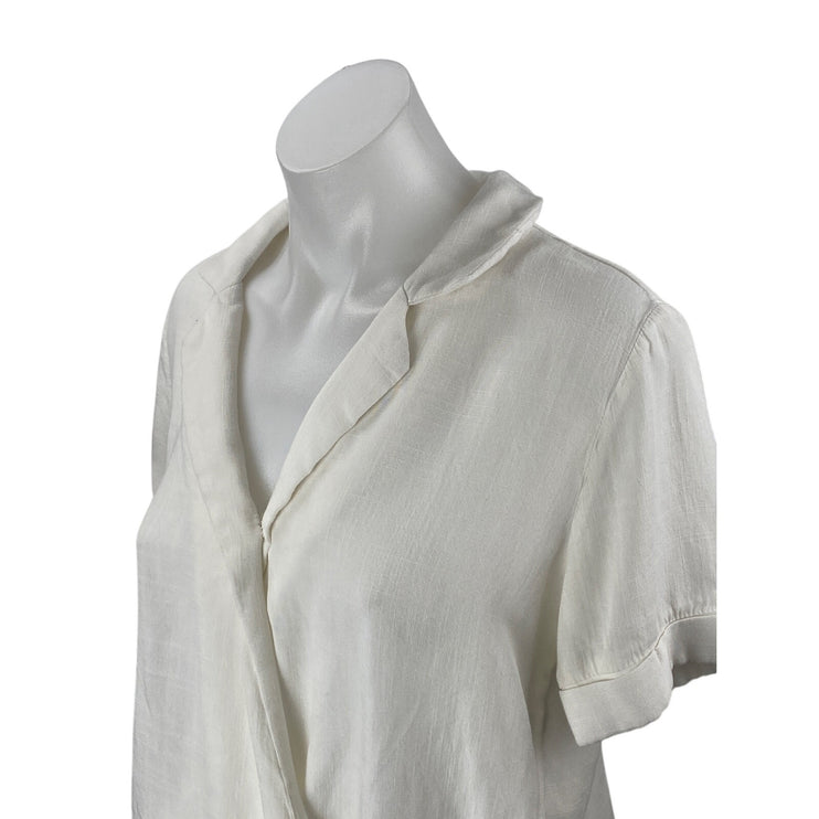 Vici Kienna Women's White Textured Drape V Neck Short Sleeve Wrap Blouse Top S
