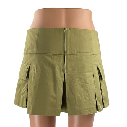 Zara Women's Green High Waisted Pleated A Line Cargo Skort Skirt Shorts Size S