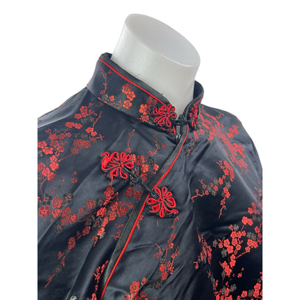 Kunto Womens Black Red Silk Floral Embroidered Chinese Maxi Sheath Dress Size XL