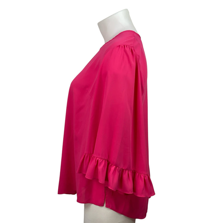 ELOQUII Women's Pink 3/4 Sleeves Crewneck Ruffled Cuff Relaxed Blouse Top Sz 16