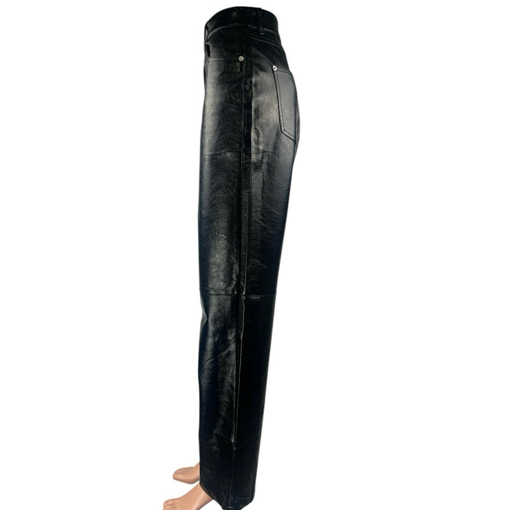 NA-KD Women's Black Faux Vegan Leather Wide Leg High Waisted Trousers Pants 38