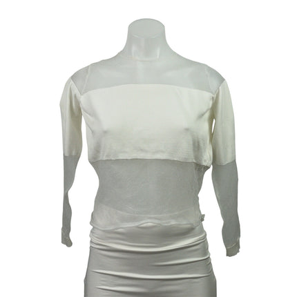 Zara Knit Womens White Sheer Mesh Long Sleeve Bandeau Crop Blouse Top Size S
