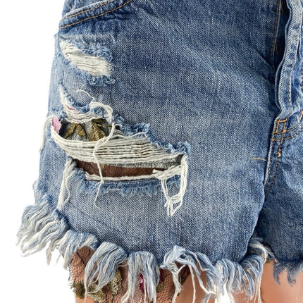 Free People We The Free Blue Distressed Cut Off High Rise Denim Jean Shorts 29