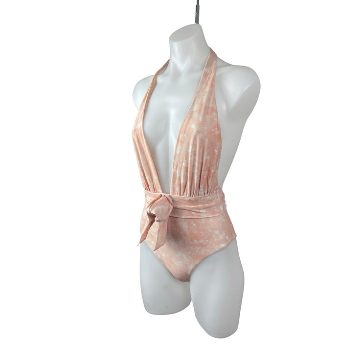 WeWoreWhat Brooklyn Women's Deep Halter V Neck Sleeveless One Piece Swimsuit XS