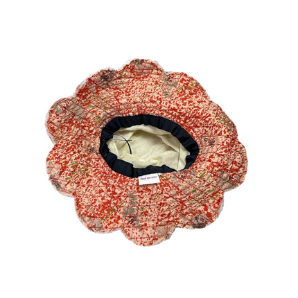 Anthropologie Find Me Now Pink Red Quilted Scalloped Trim Bucket Cap Hat OS