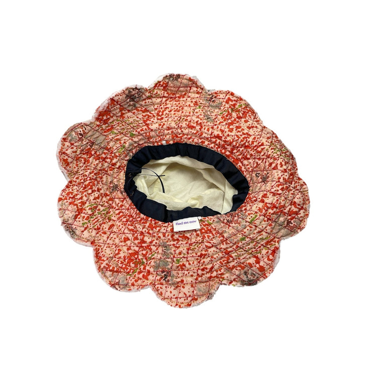 Anthropologie Find Me Now Pink Red Quilted Scalloped Trim Bucket Cap Hat OS