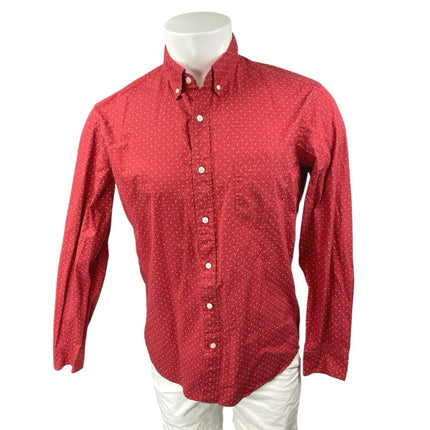 J.Crew Men's Red Printed Long Sleeve Collar Slim Fit Button Down Pocket Shirt M