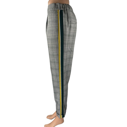 Zara Gray Plaid Checkered Pleated High Rise Straight Tapered Trousers Pants Sz S