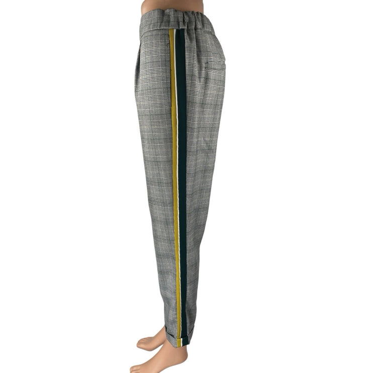 Zara Gray Plaid Checkered Pleated High Rise Straight Tapered Trousers Pants Sz S