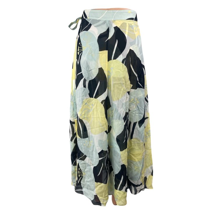 The Koopless Multicolor Hibiscus Floral Ruffle Midi Hi-Low A-Line Wrap Skirt 0