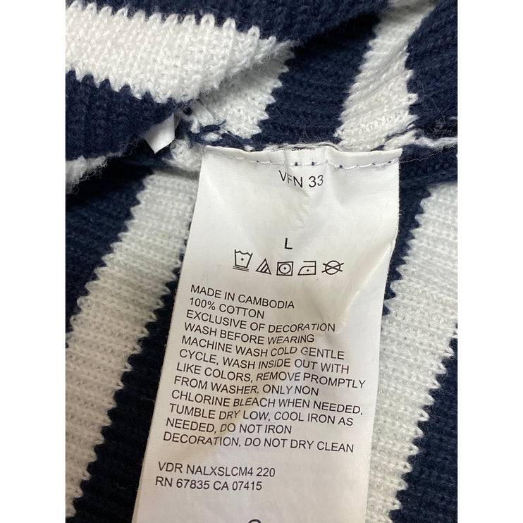 Nautica Men's Navy Blue Striped Logo Crew Neck Long Sleeve Knit Sweater Top L