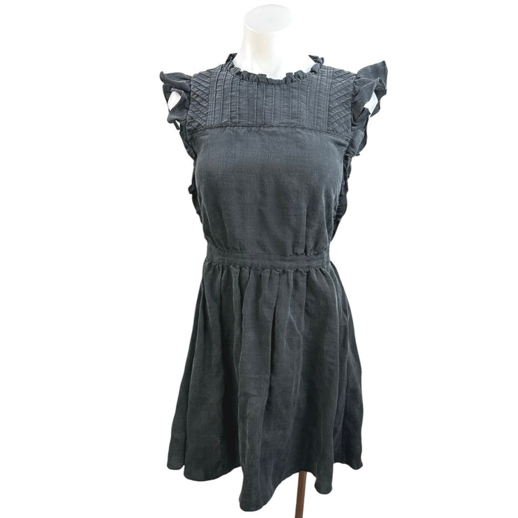 Club Monaco Black Ruffle Pintucked Crew Neck Cocktail A Line Mini Dress Size 00