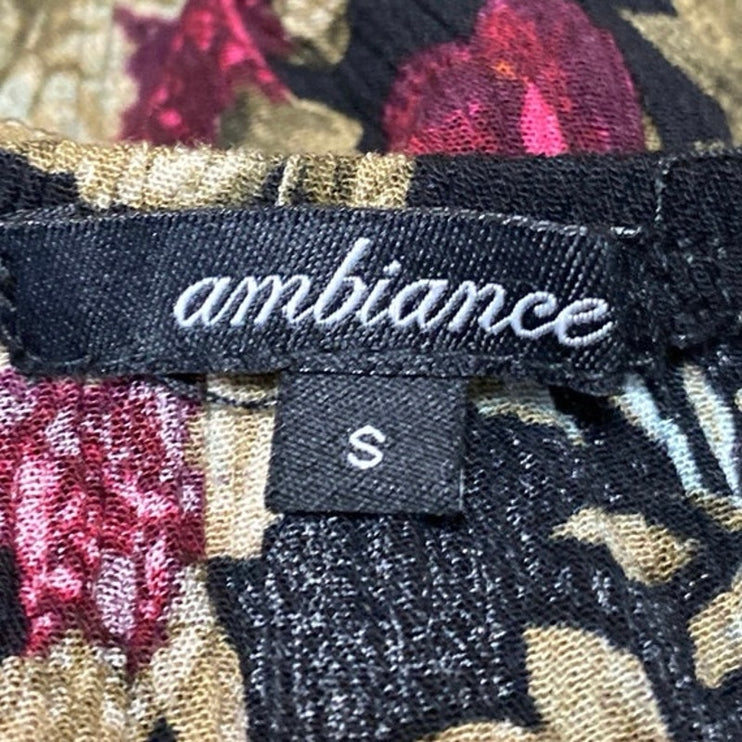 Ambiance Women's Black Floral 3/4 Sleeve Off Shoulder Wide Leg Jumpsyut Romper S