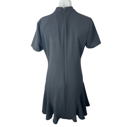 Cece Black Short Sleeve Bow Tie Neck Ruffle Flounce Mini Flare A-Line Dress Sz 8