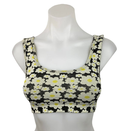 Zara Yellow Black Daisy Floral Knit Scoop Neck Pullover Crop Top Size XS/S