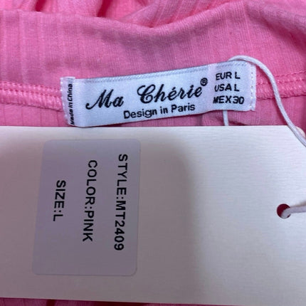 NEW Ma Cherie Pink Rib Knit Long Sleeve Aymmetric Zipper Cutout Sweater Top Sz L