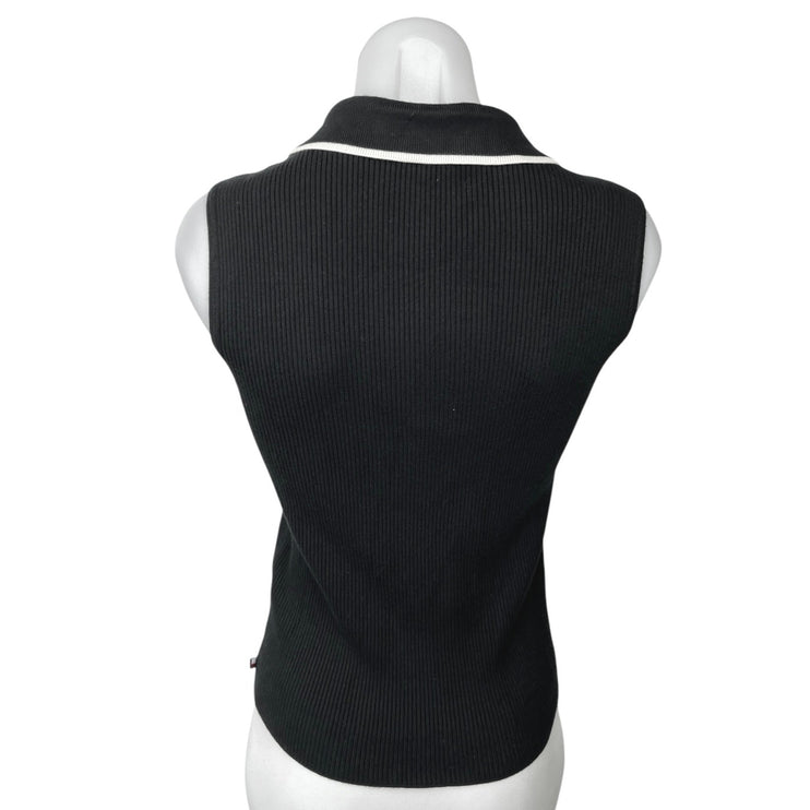 Tommy Hilfiger Black Rib Knit Sleeveless Button Sweater Polo Shirt Tank Top M