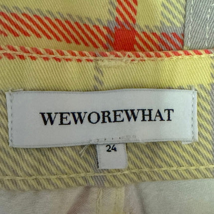 Weworewhat Women's Yellow Red Plaid High Rise Raw Hem Denim Jean Shorts Size 24