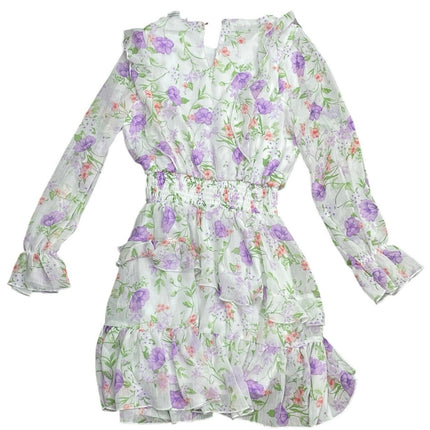 Rare Editions Big Girl's Floral Smocked Ruffle Long Sleeve Midi Flare Dress 12
