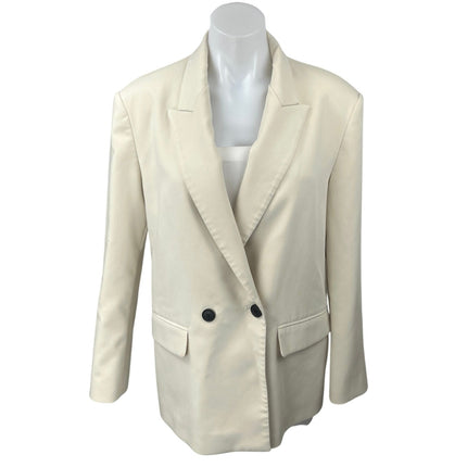 Zara Cream White Double Breasted Notch Collar Button Blazer Coat Jacket Size S