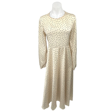 Zara Yellow Black Polka Dots Crew Neck Long Sleeve A Line Maxi Dress Size M