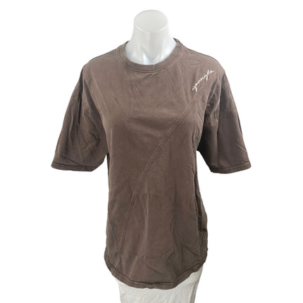 Youngla Women's Brown Short Sleeve Crew Neck Logo Basic T Shirt Tee Top Size M