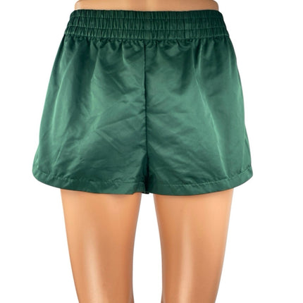 Edikted Women's Green Pink Striped Silk Satin Pull On High Rise Mini Shorts Sz L